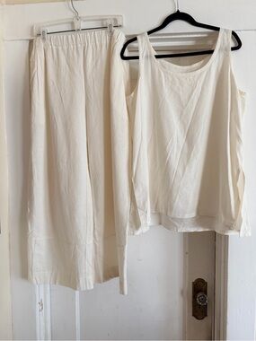 Go Lightly Ivory Linen Blend Tank & Wide Leg Pant 2 Piece Set Size 3